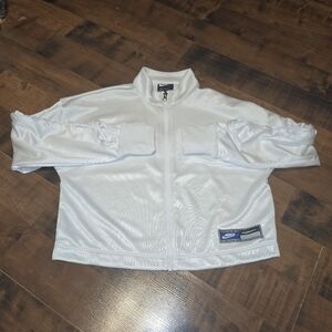 Nike Womens Air Force 1 Track Jacket [XS] White Satin Lace Up Sleeve Streetwear